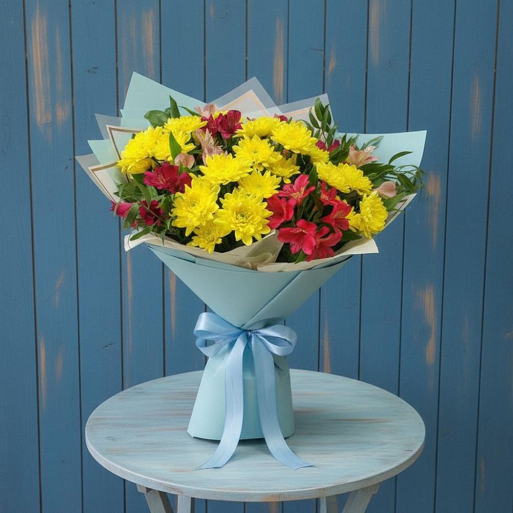 Букет цветов из: Альстромерии и Хризантемы в Атагае