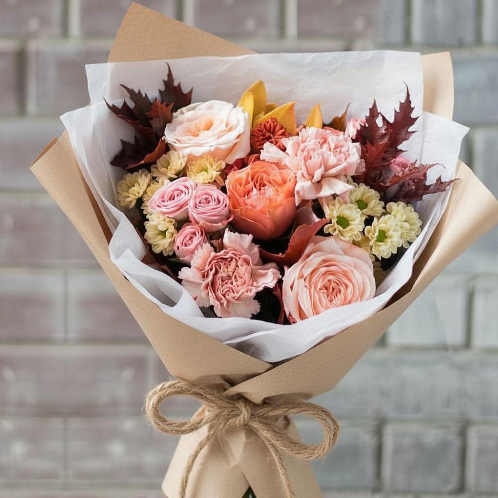 Букет цветов из: Гвоздики, Хризантемы и Розы в Атагае