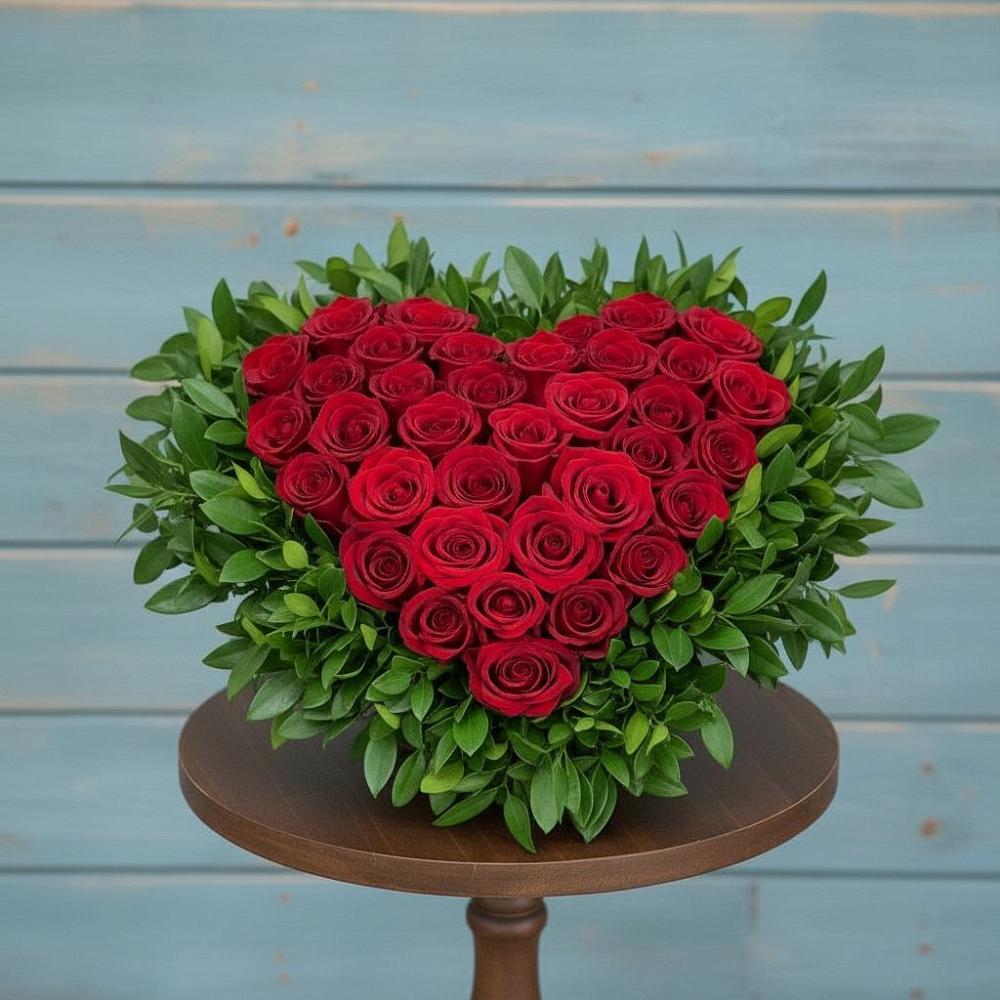 Цветочная композиция из Розы в виде сердца в Атагае