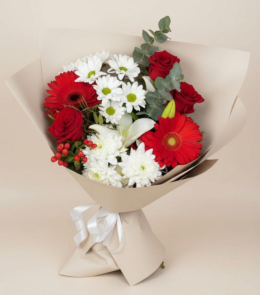 Букет цветов из: Розы, Хризантемы, Герберы и Лилии в Атагае