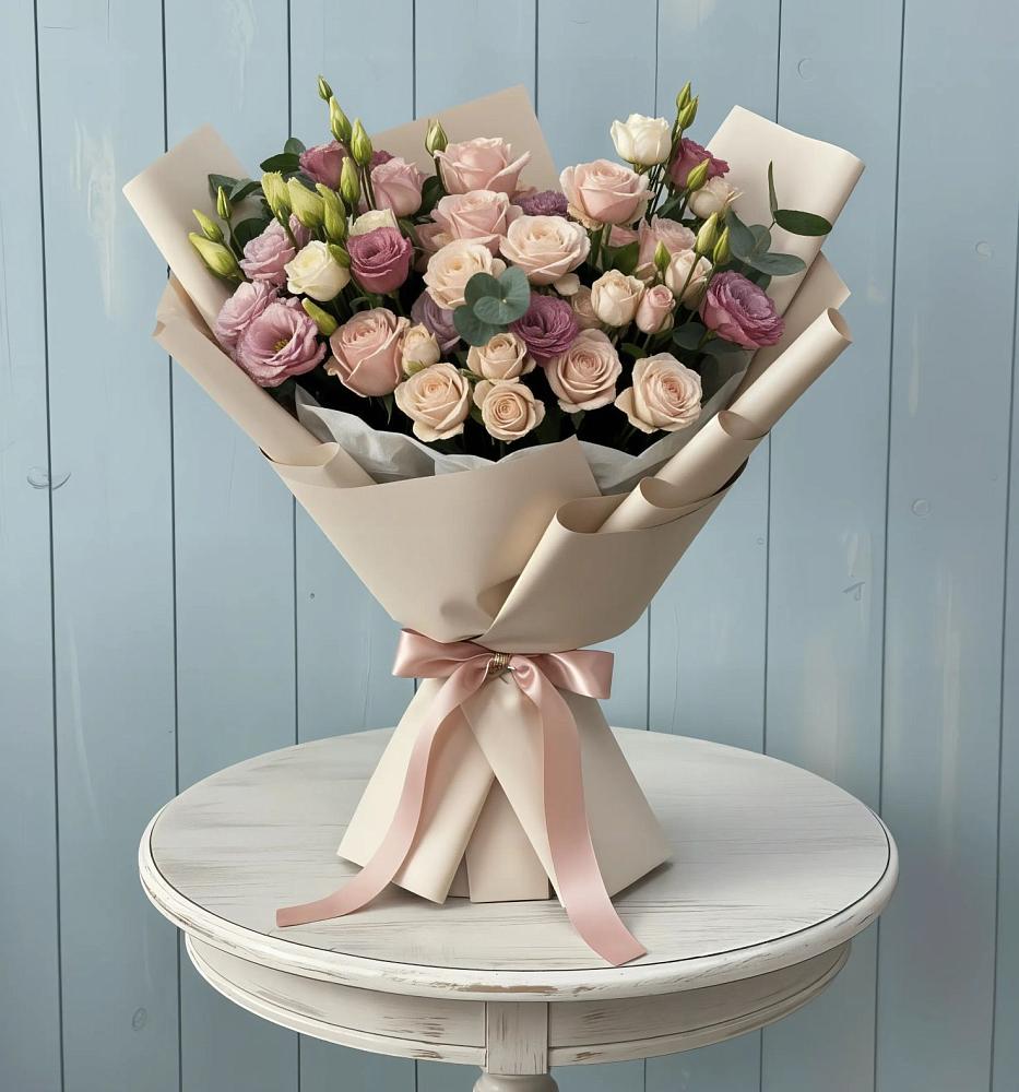 Букет цветов из: Розы и Лизиантусы в Атагае