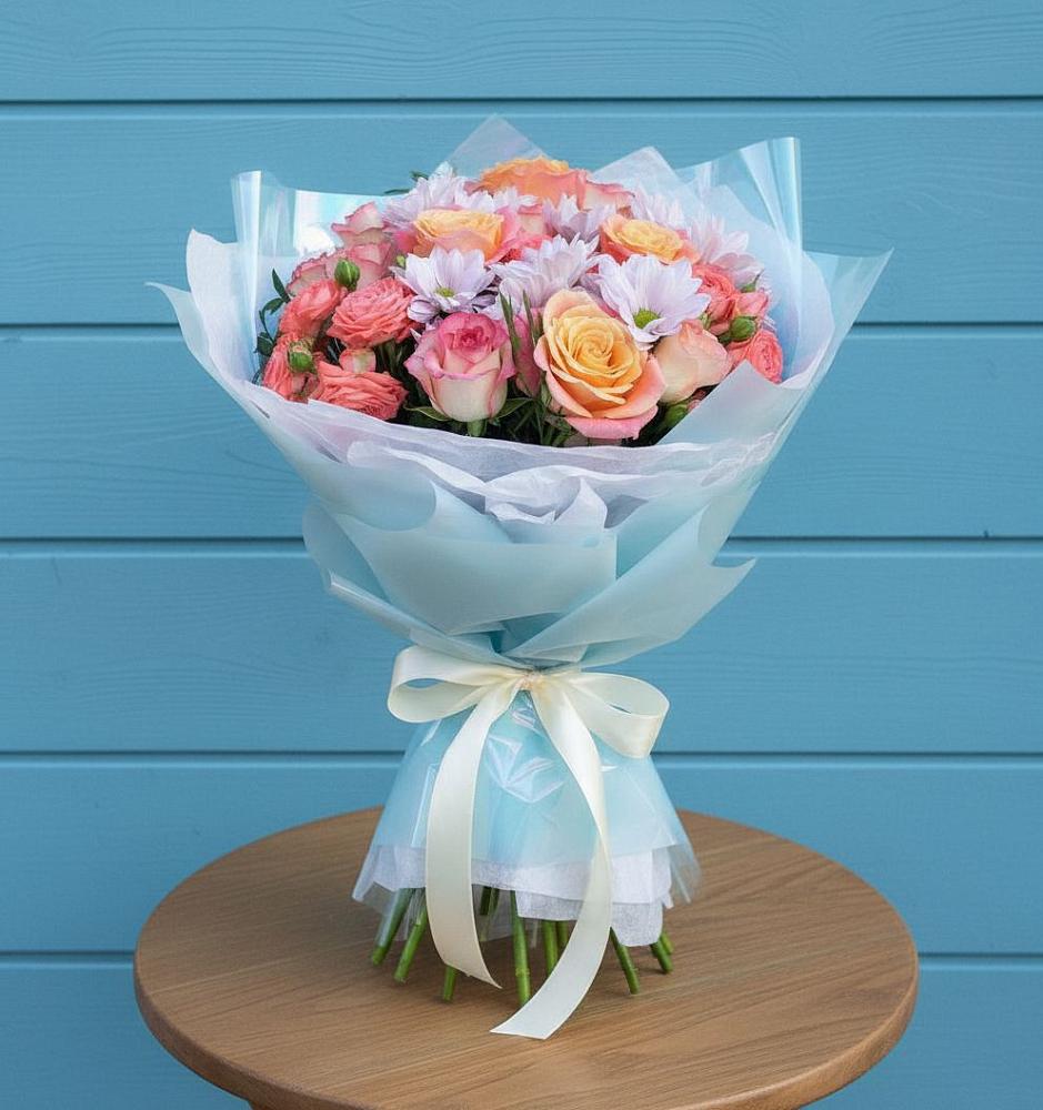 Букет цветов из: Хризантемы и Розы в Атагае